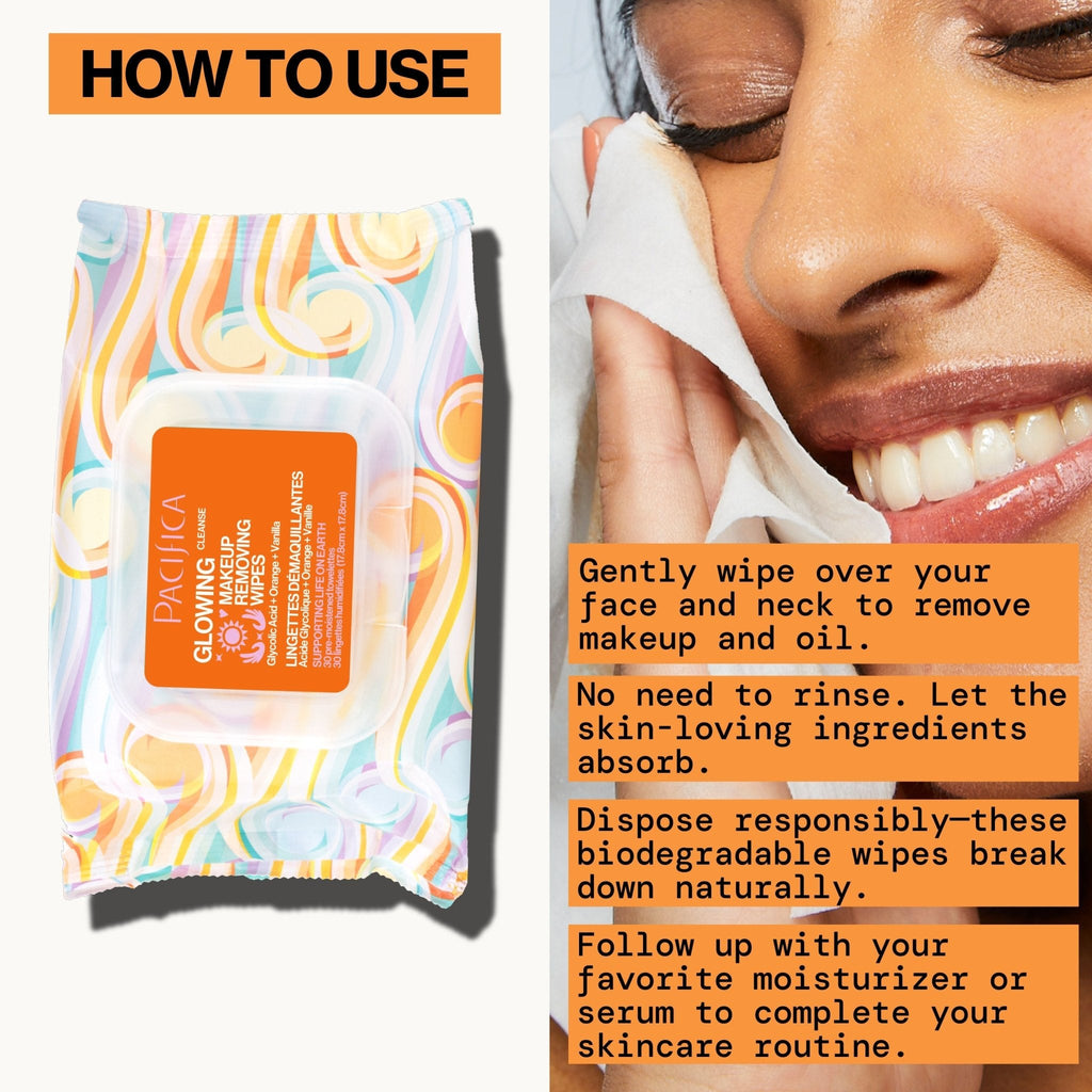 Glowing Glycolic Acid, Orange & Vanilla Makeup Removing Wipes
